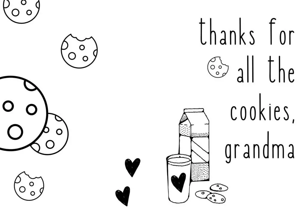 "Thanks for all the cookies, Grandma" Coloring Card with Milk & Cookies
