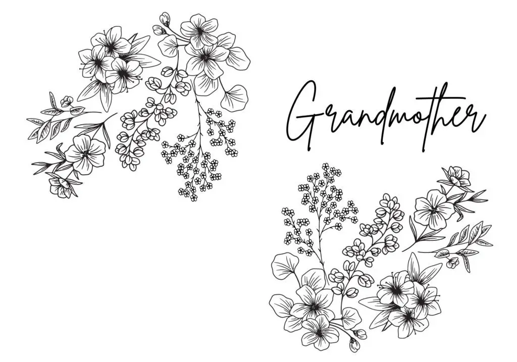 "Grandmother" printable card with Cursive, Floral & Leaves