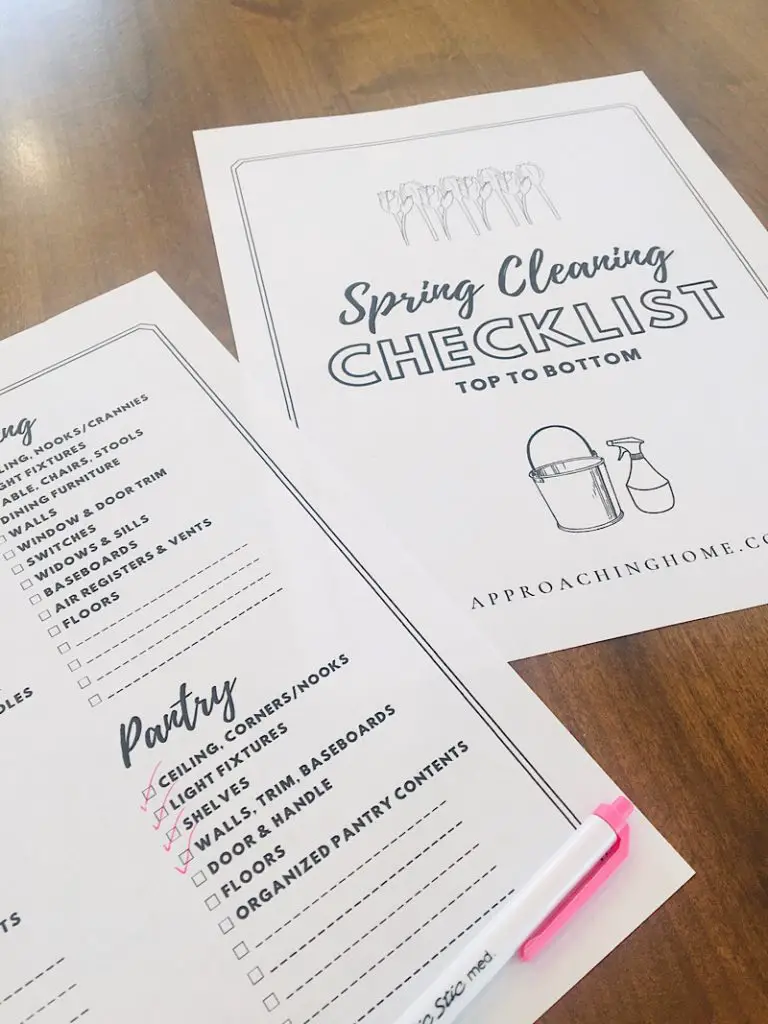 checklist for spring cleaning and pink pen