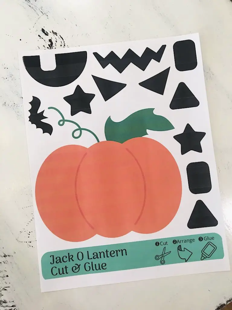 jack o lantern cut and glue printed on white paper
